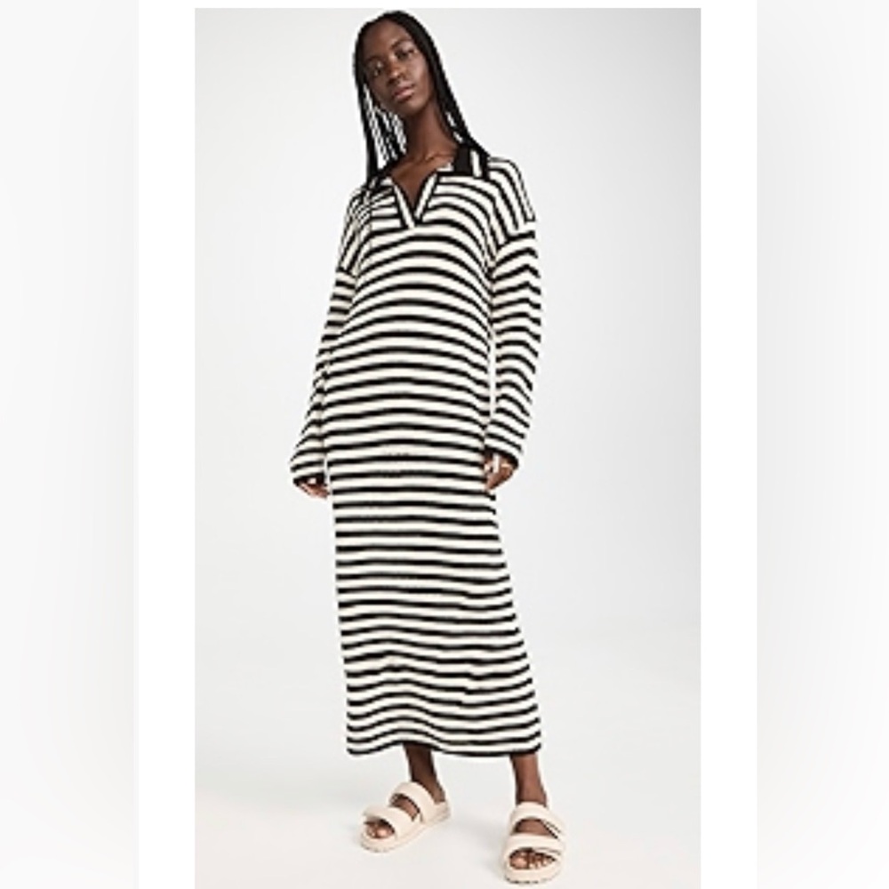 525 America Striped Knit Polo Dress - Black and Ivory - Size L